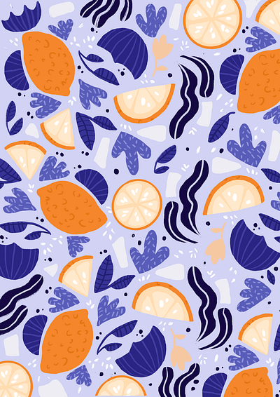 Citrus Purple and Lilac Vibes Pattern citrus fresh illustration leaves lemon lilac lime orange pattern plants purple summer texture