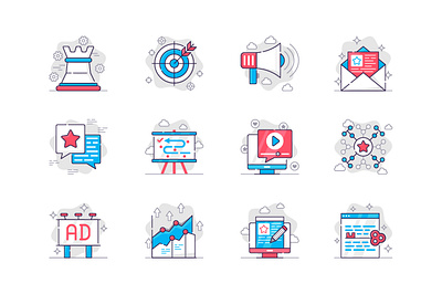 Marketing Concept Flat Line Icons ads app concept design flat icon icons kit line lined marketing mobile outline promotion strategy ui ux vector web website