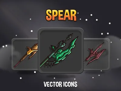 Spear RPG Game Icons 2d 2d weapon assets game art game assets gamedev icon icons indie game items rpg rpg icon rpg icons rpg items spear weapon weapon icons