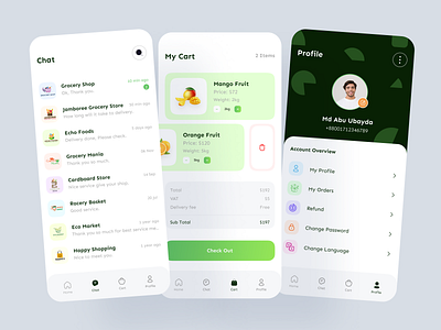 eCommerce App - Chat, Cart, Profile app design cart cart screen chat chat screen e commerce ecommerce ecommerce app mobile mobile app mobile app design mobile app redesign mobile ui my cart my chat my profile profile profile app profile screen uiux