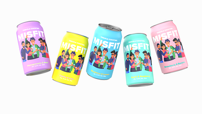 Misfit Tequila - Packaging & Branding 3d 3d mockup brand identity branding cans drinks fun graphic design illustration logo packaging soda ui