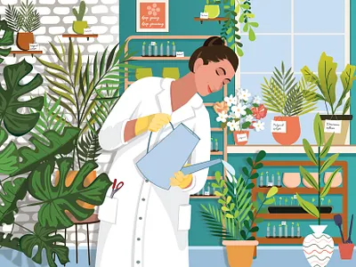 Woman #3 | Biological scientist advertisement banner beauty earth female flat florist flowers girl green illustration laboratory love nature our planet plants power rights science vector art