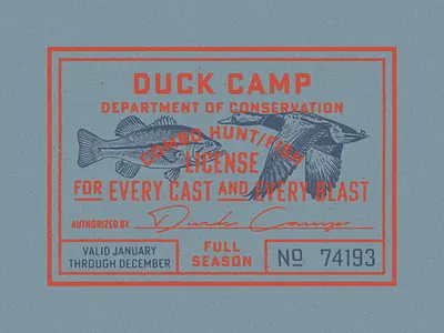 Duck Camp License bass duck fish fishing hunting illustration lockup stamp texture type typography vintage