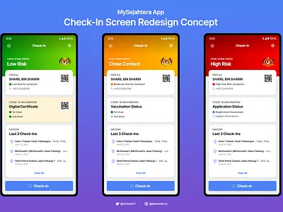 MySejahtera App: Check-In Screen Redesign Concept app concept covid covid 19 covid19 design graphic design malaysia mobile mysejahtera pandemix redesign tracing app ui uiux ux vaccination vaccine vaccine passport web design