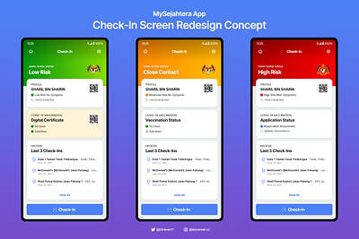 MySejahtera App: Check-In Screen Redesign Concept app concept covid covid 19 covid19 design graphic design malaysia mobile mysejahtera pandemix redesign tracing app ui uiux ux vaccination vaccine vaccine passport web design