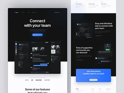 Hush Β· Messaging App Landing Page app chat clean dark dark mode dashboard dashboard landingpage design interface message messenger minimal product social team ui ux web web design website