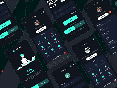 Profile EduBook Night Mode application design e learning app edit photo edit profile education homepage icon online education online learning profile profile details profile setting rate us setting share ui upload photo user user profile