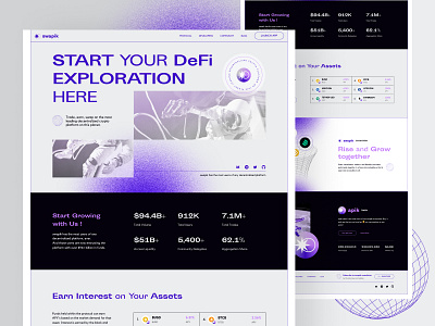 DeFi Landing Page Exploration blockchain blue branding contemporary crypto defi design experimental exploration landing landing page layout nfts purple ui webdesign website