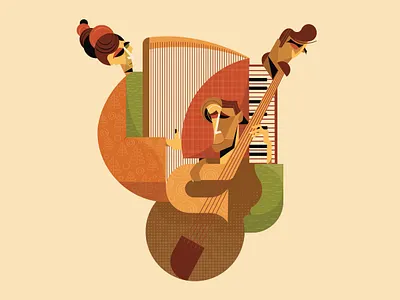 Music band abstract cello design designer girl graphic design harp illustration illustrator life man music music band music cover musician pattern piano team vector violin