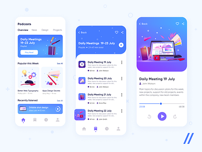 Podcast Platform app blue design figma illustration it it company learning app management mobile music mvp playlist app podcast app purrweb react native startup ui ux uxui