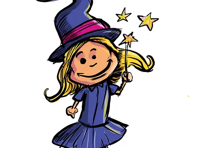 Cute sketchy witch cartoon character humour illustration