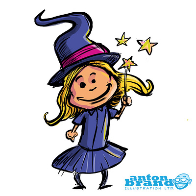 Cute sketchy witch cartoon character humour illustration