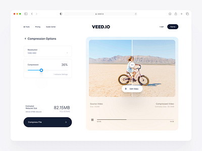 VEED.IO | Online Video Compressor clean compress compressor edit editor landing page landing page design modern online tool product design simple subtitle ux ui video video compressor video editor vimeo web app website youtube