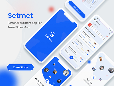 Setmet- Personal Assistant App For Travel Salesman app app design blue app branding calender app design graphic design logo minimal app design mobile app motion graphics personal app personal assistant app schedule meetings time zone app travel salesman ui ux ux case study workout