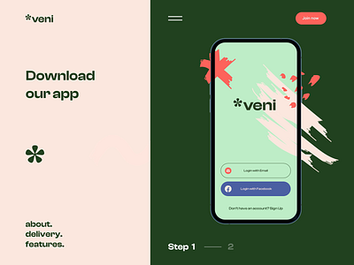 Veni - Landing Page Design for Food Delivery after effects animation delivery app food delivery landing landing design landing page mobile app motion motion graphics ui design ux design web design