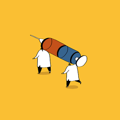 Covid Vaccine corona covid doctors hospitals illustration medical needles people presentation science scientists small people syringe vaccine virus yellow