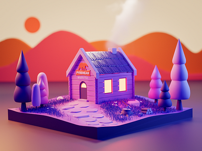 Pyrenean Wildlife Park 3D 3d blender chalet illustration mountains nature orange park pyrenean pyrénées sunset ui violet wildlife