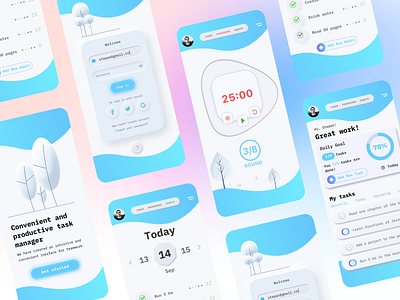 Mobile app - task, pomodoro, habit tracker app clean design illustration mobile ui vector