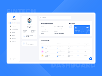 Bank Management Dashboard - Finance analytics bank bank management clean dashboard design finance finance tech fintech minimal reports settings transactions ui ui design ux web app