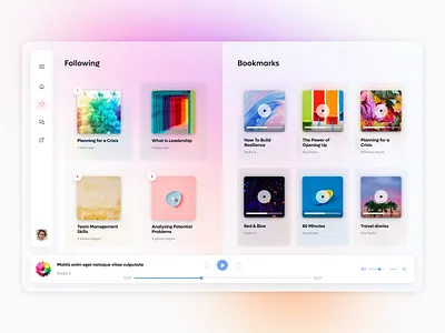 Radio & podcast application application clean clean ui colors frosted glass glassmorphism gradient holographic podcast radio ui