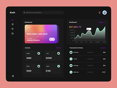 Kash Wallet App cash dashboard design fintech mastercard tech ui ux visa wallet