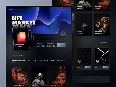 NFT Marketplace auction bid branding crypto crypto currency dark design hero landing page marketplace nft product design trade ui ux web design website