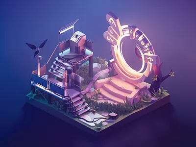 Ancient Portal 3d blender diorama fantasy illustration isometric lowpoly portal render scifi
