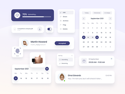 UI elements 3d calendar design system dopdown download elements event file fingerprint like list sort ui upload users