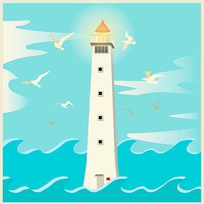 lighthouse and seagulls_3 vector