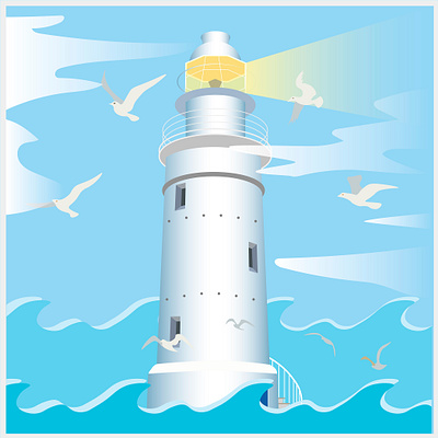 lighthouse and seagulls_2 nautical