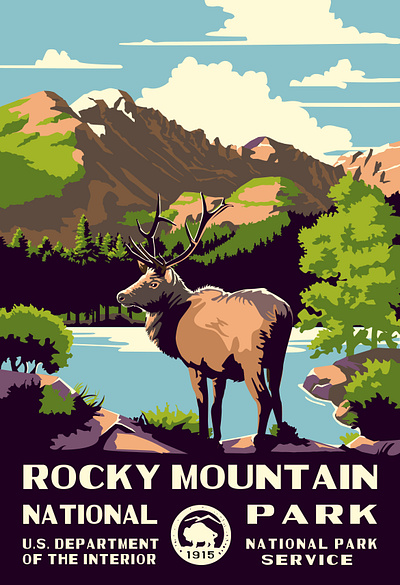 Rocky Mountain National Park illustration national park outdoors rocky mountains tourism travel travel poster vector wildlife