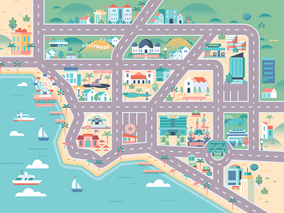 Los Angeles Map beach california color design illustration kid la losangeles map play santa monica socal toy vector