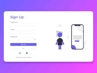 Sign up page adobexd figma formdesign highfidelity illustration loginpagedesign minimal signin signup ui uidesign uiux uxdesign wedesign