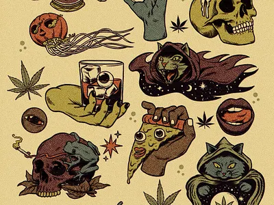 Halloween stickers for High Times Magazine cannabis halloween hemp illustration magazine monster pumpkin retro skull sticker terror vintage