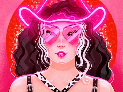 Neon Cowgirl cowboy cowgirl girl hat ill illustration neon woman