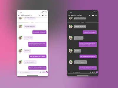 Messaging app UI design - light and dark mode adobexd androidappdesign appdesign appuiux chatapp darkmode design figma highfidelity interactiondesign iosappdesign lightmode messagingapp uidesign uiux uxdesign