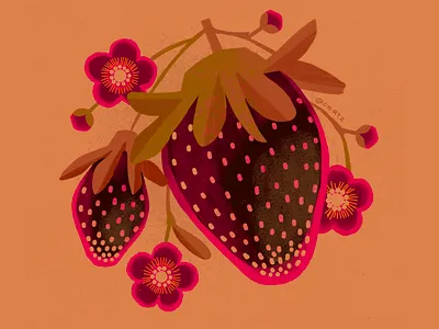 September Strawberries botanical farm graphic illustration illustrator market spot warm