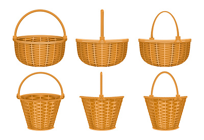 Basket set basket carry craft flat handmade illustration traditional vector