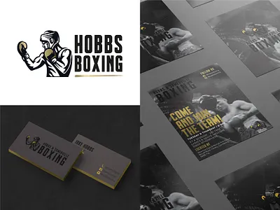 Hobbs Boxing black business cards boxing branding boxing club logo boxing illustration boxing logo brand identity branding design foil logo gold foil graphic design illustration logo logo design minimal branding sans serif timeless branding