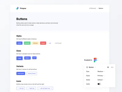 Proqura Design Library: Buttons app button components button library buttons clean component library components design design library design system figma modern ui ui library ux variants