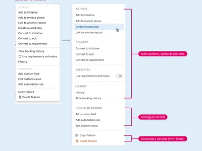 Menu re-design: More options accessibility dropdown hover menu ui