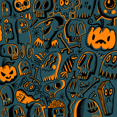 Halloween Doodle 2021 creepy doodles ghost halloween illustration jack o lantern pumpkin pumpkin head skull spooky