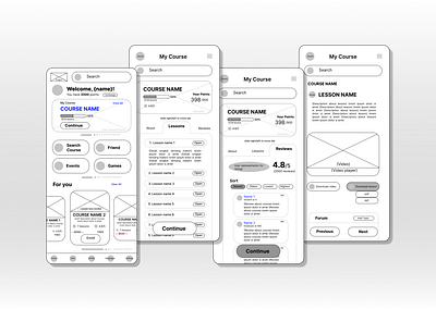 E-learning mobile app Wireframes education learn mobile app school ui ui design uiux user experience user interface ux ux design wireframe wireframe design wireframes wireframing