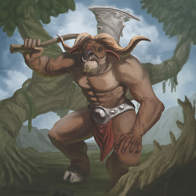 Minotaur 2dart characterdesign digital painting digitalart fantasy illustration minotaur warrior