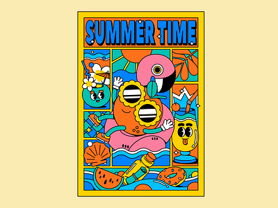 Summer Time cartoon illustration vector