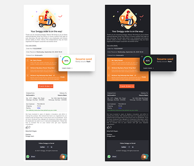 Swiggy order delivery branding concept confirmation dailyuichallenge delivery design email illustration logo order screen ux vector