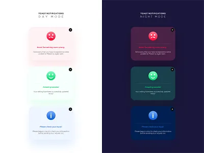 Toast Notifications Day/Night 404 404 erroe application correct day and night mode design erroe homepage mobile erroe mobile pop up mobile toast pop up right success toast toast dialog toast notification tost pop us ui wrong