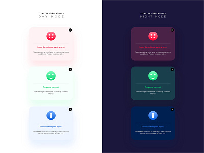 Toast Notifications Day/Night 404 404 erroe application correct day and night mode design erroe homepage mobile erroe mobile pop up mobile toast pop up right success toast toast dialog toast notification tost pop us ui wrong