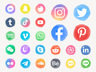 Social Media Icon Kit aesthetics bundle clipart colorful design download facebook graphic design illustration instagram logo pack psd social media social media icon twitter ui vector watercolor youtube