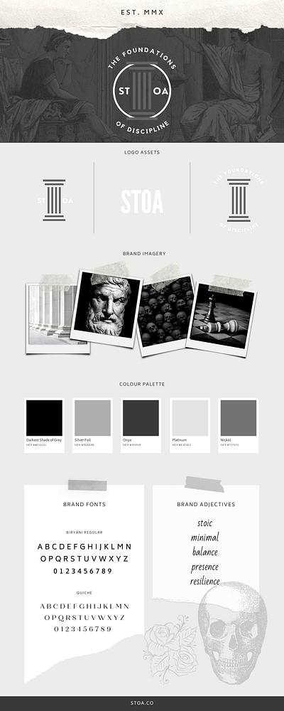 STOA.co brand identity branding canva design graphic design logo minimal mood board ui web